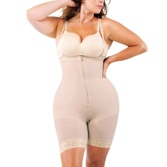 Mid-Thigh Post-Surgical Compression Body Shaper Detachable Straps Zipper Crotch - Picture 2 of 9